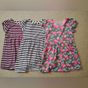 VGUC Old Navy Striped and BB Floral Girl's Short Sleeve Dresses - Sz 5T and 4-5